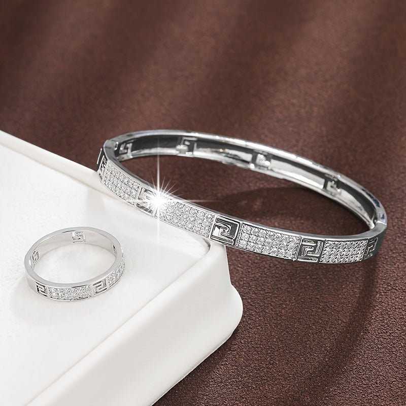 Women’s Jewelry Zirconia Copper Number Pattern Bracelet and Ring Set