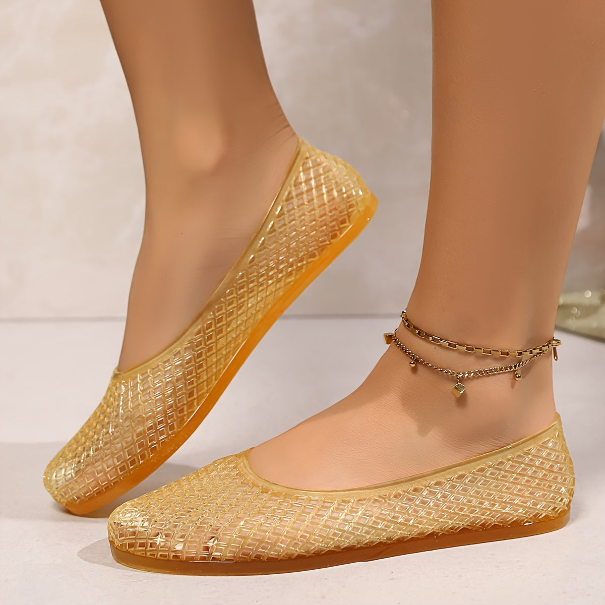 Women's Crystal Jelly Sandals Non-Slip Flat Beach Rain Shoes