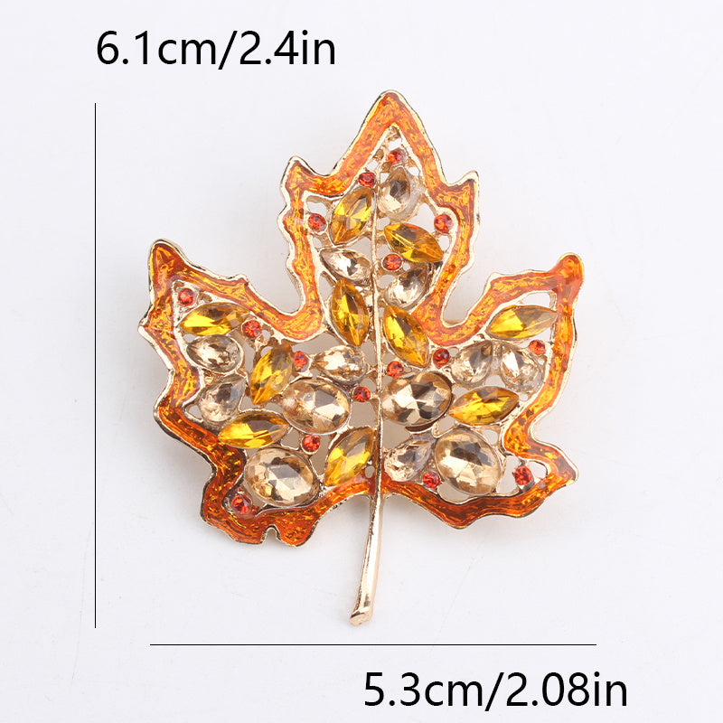 Vintage Maple Leaf Brooch Pin with Rhinestones Irregular Shape Women's Jewelry