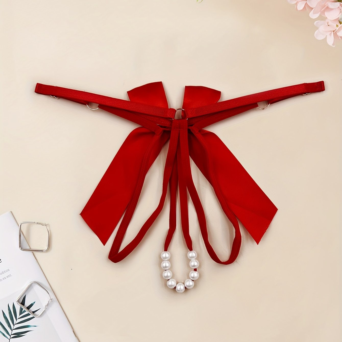 Women's Lace String Thong with Beaded Friction