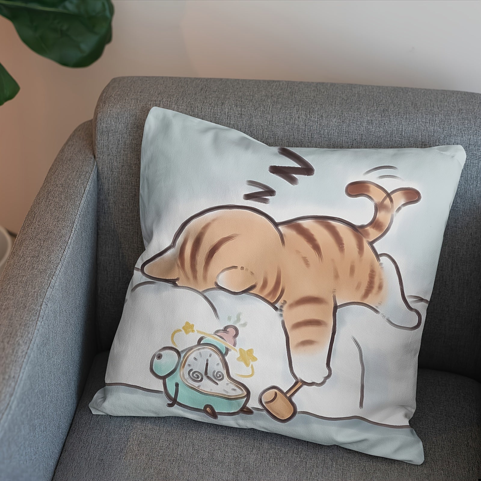 Cartoon Cat Plush Pillowcase Zippered Single-Sided Print 45.72cm Home Decor