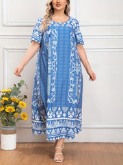 Women's Plus Size Tunic Dress Polyester Middle Eastern Print Casual All-Season