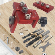 Metal Punch Locator Drill Bit Set with Aluminum Furniture Connector Jig and Eccentric Wheel Hole Punching Tool