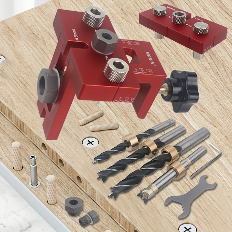 Metal Punch Locator Drill Bit Set with Aluminum Furniture Connector Jig and Eccentric Wheel Hole Punching Tool
