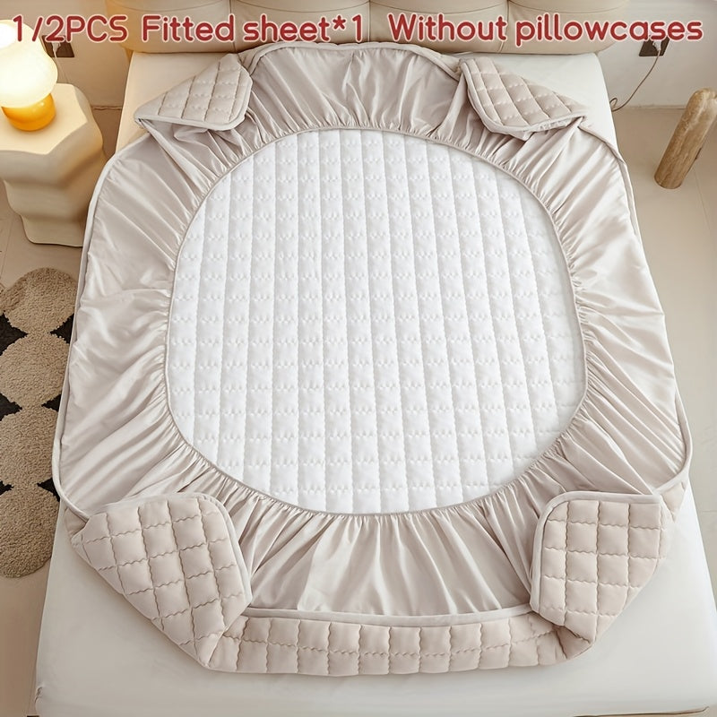 Waterproof TPU Fitted Sheet Thickened Quilted Breathable Soft and Comfortable Square Color