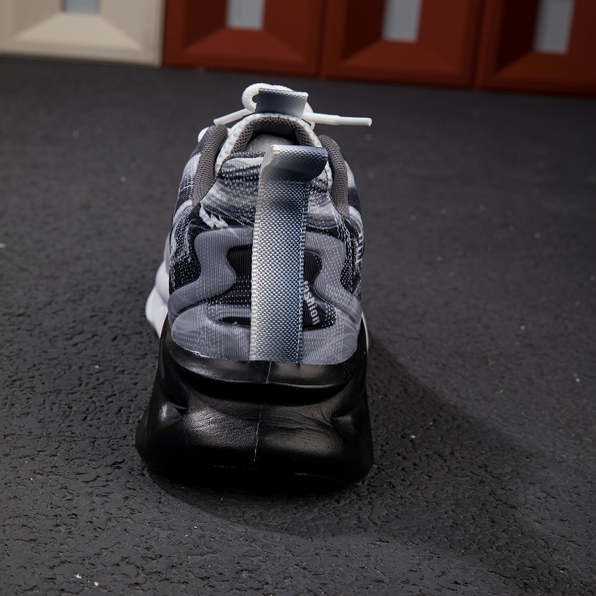 Men's Black and White Gradient Mesh Sneakers with Thick Sole for Height Boost Running Casual Autumn