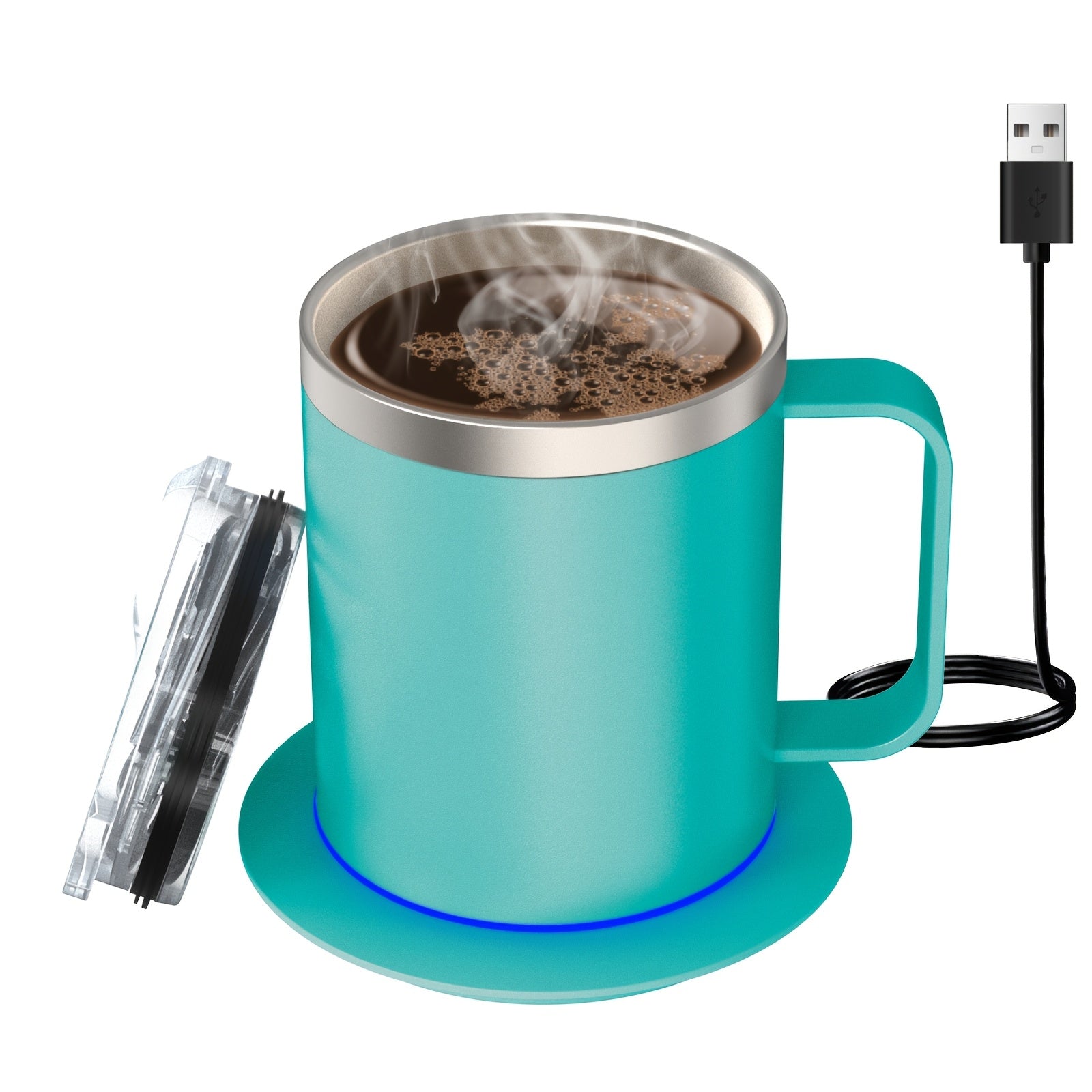 Electric Coffee Mug Warmer Set with Heating Base and Lid for Desk