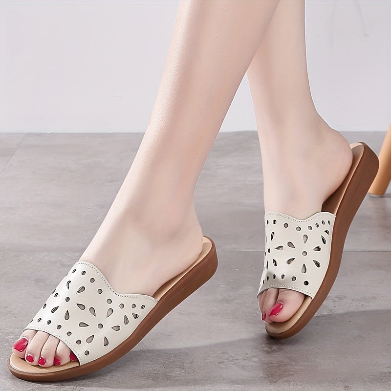 Women's Solid Color Slide Sandals Lightweight Floral Hollow Out Wedges