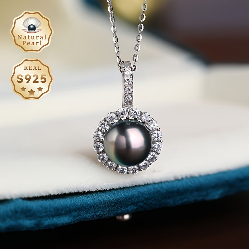 Women’s Black Pearl Necklace 8-9mm Saltwater Pearls Sterling Silver Gift Box June Birthstone Polynesian Design