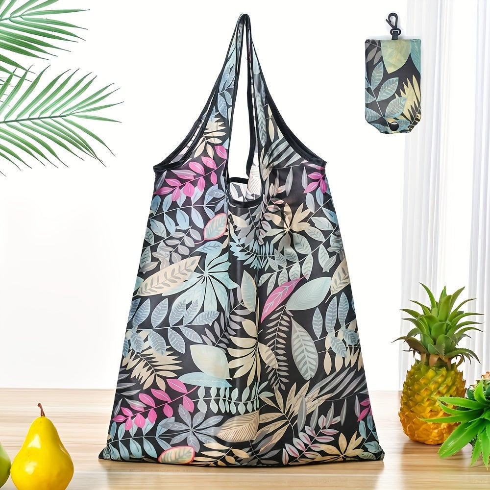 Large Foldable Tote Bag with Floral Pattern, Durable Polyester, Reusable Shopping