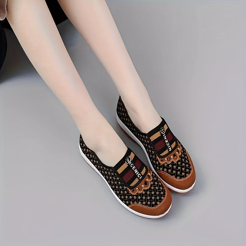 Women's Slip-On Loafers with Rubber Sole Fabric Lining and Mary-Jane Strap for Summer