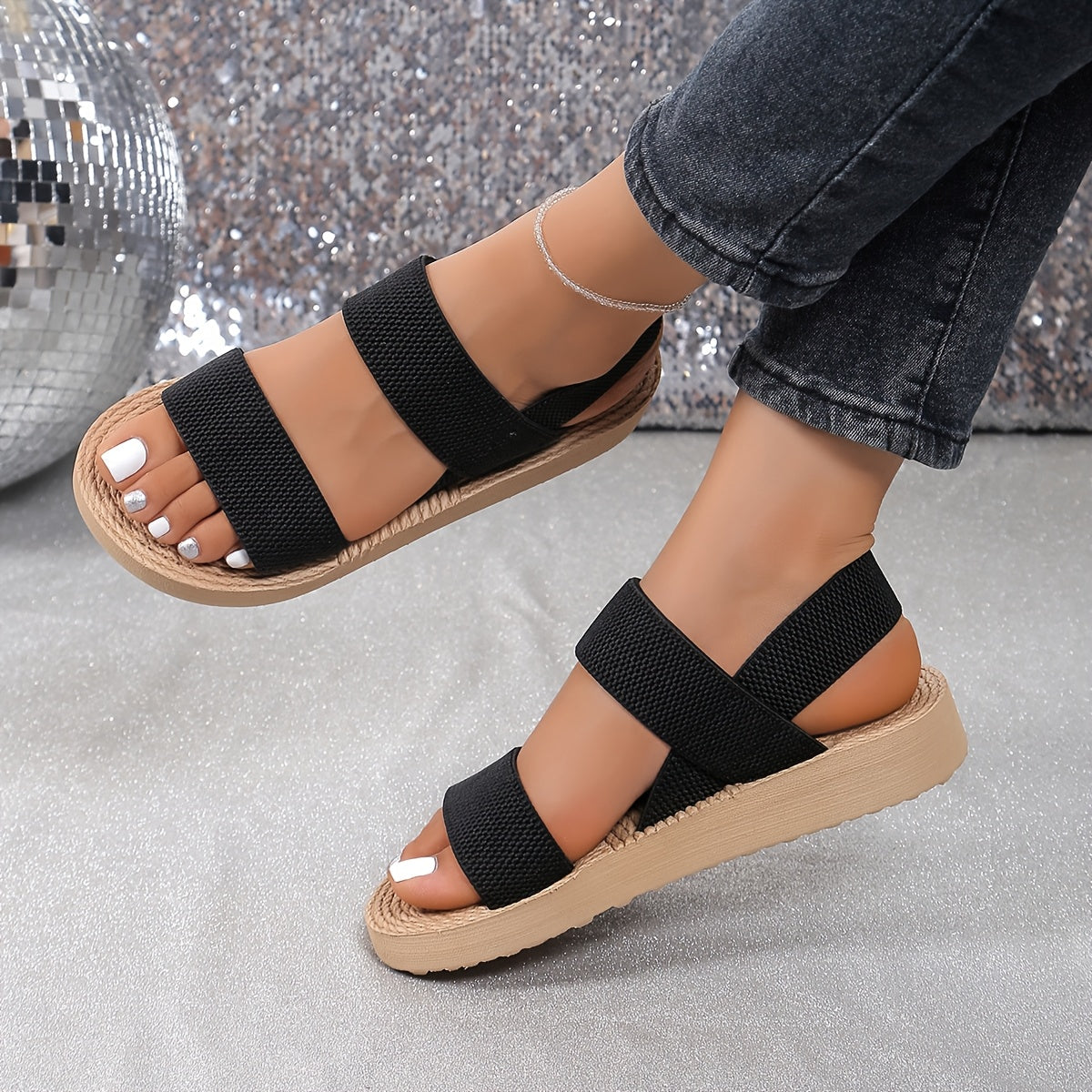 Women's Wedge Sandals Solid Color Fabric Open Toe Platform Shoes