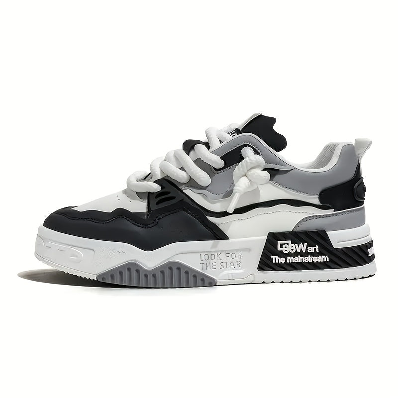 Men's White Gray Casual Skate Sneakers Low Top Lace-Up Durable PVC Sole