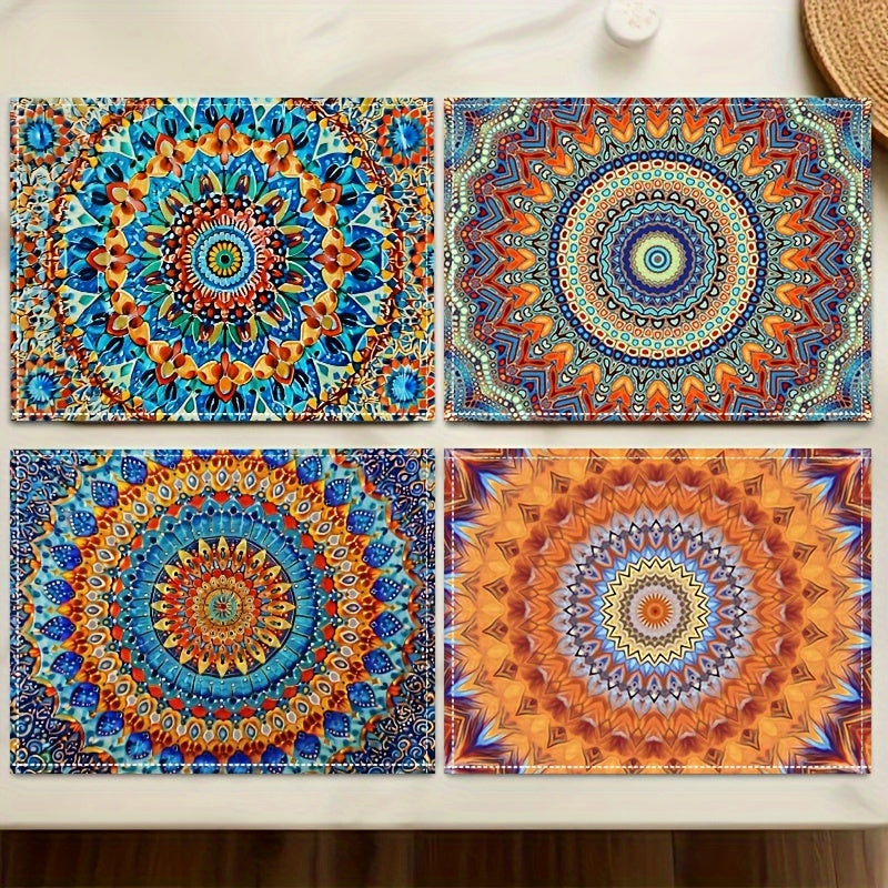 Mandala-Style Placemat Set with Persian Bohemian Design Heat Resistant Washable for Home and Restaurant