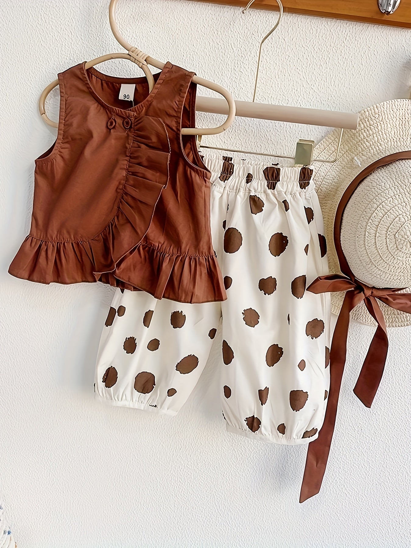 Girls Summer Sleeveless Doll Shirt and Wide Leg Pants Set