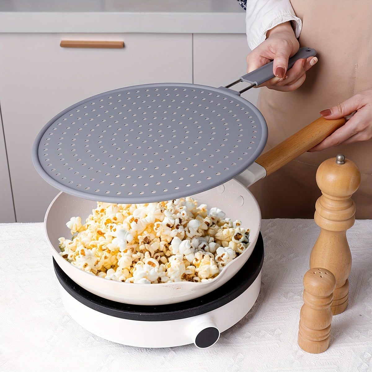 Stainless Steel Splatter Screen with Silicone Mesh for Frying Pan Kitchen Tool