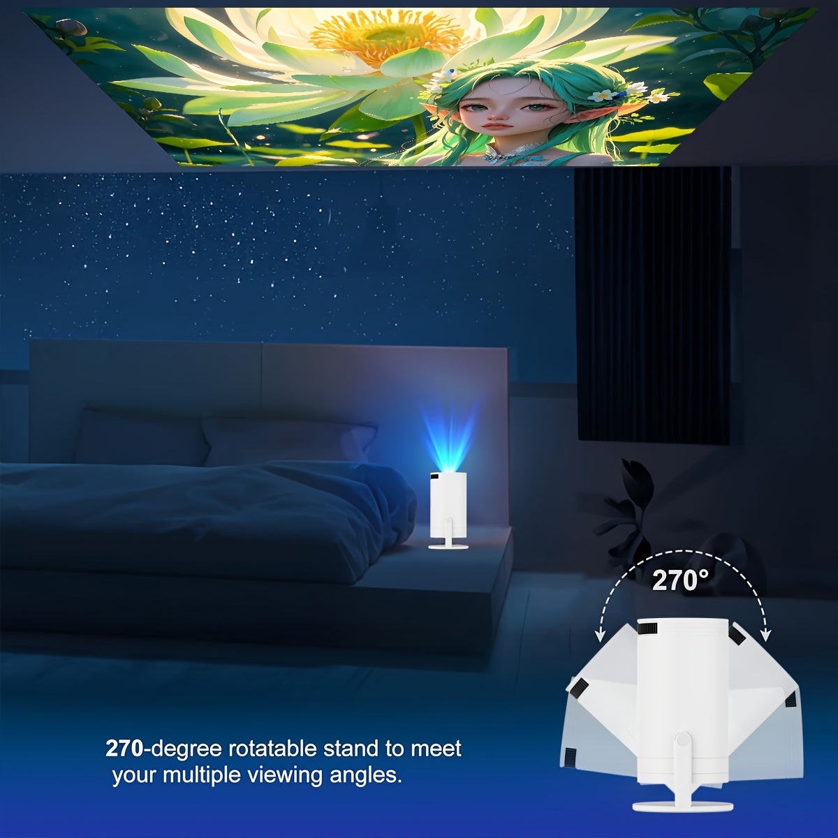 Portable Android 12 Wireless Projector 1080P Support 130ANSI Keystone