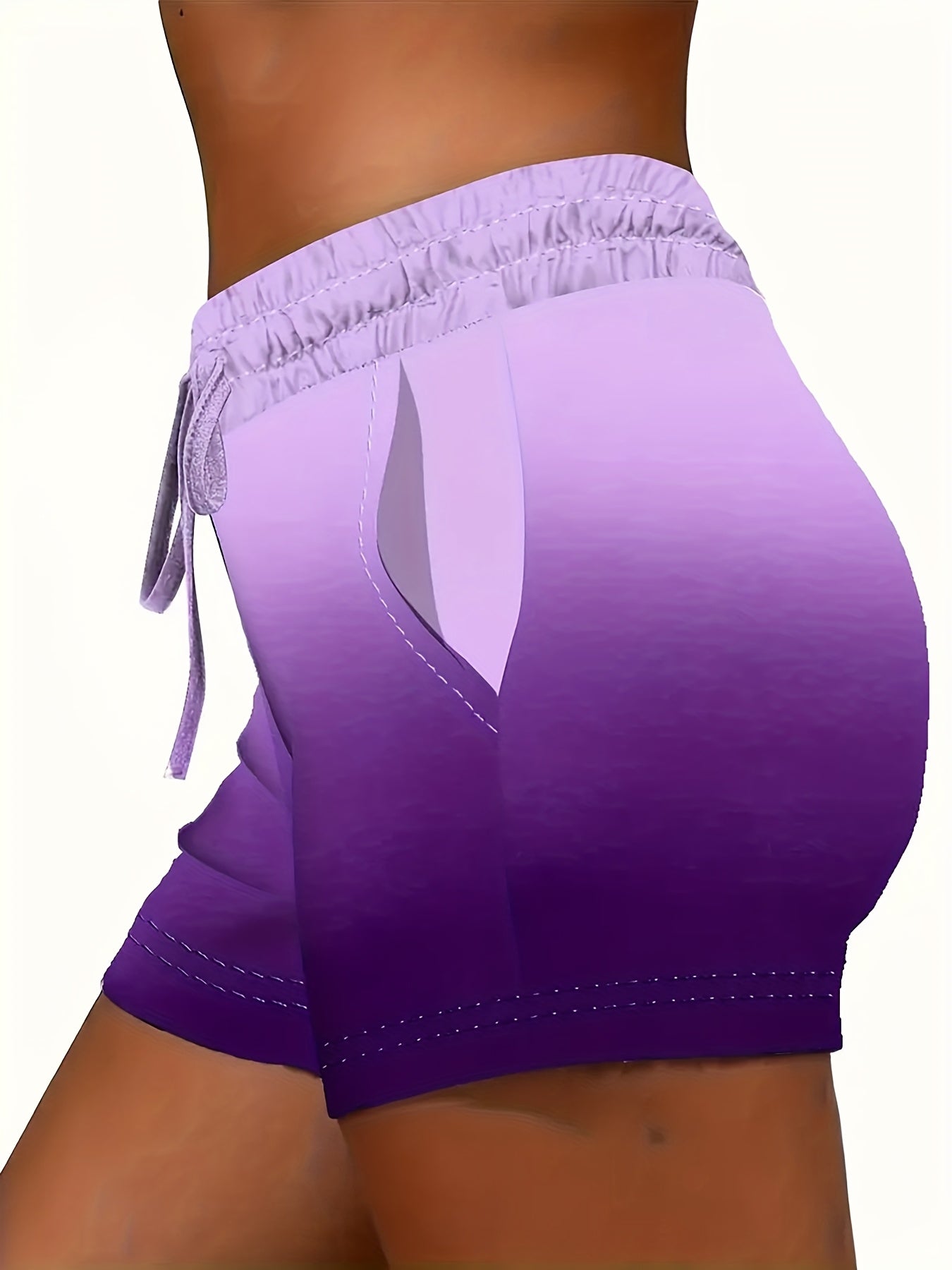 Women's Plus Size Summer Casual Gradient Drawstring Shorts Light Gray to Black