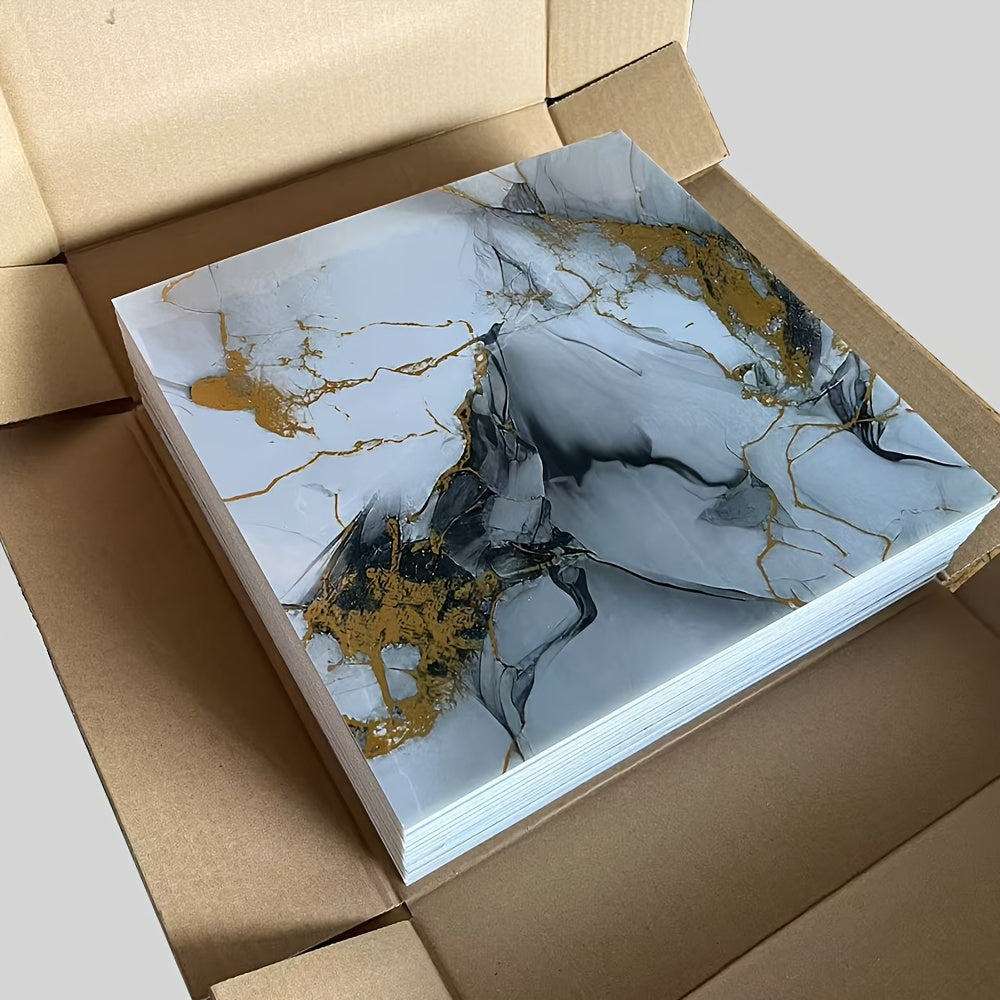 Self-Adhesive Marble Effect Wall Tile Stickers Waterproof PVC for Kitchen Bathroom Gray Gold Set