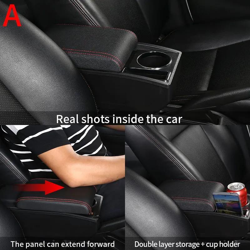 Car Armrest Box Black ABS Double-Layer Storage Cup Holder for Cars