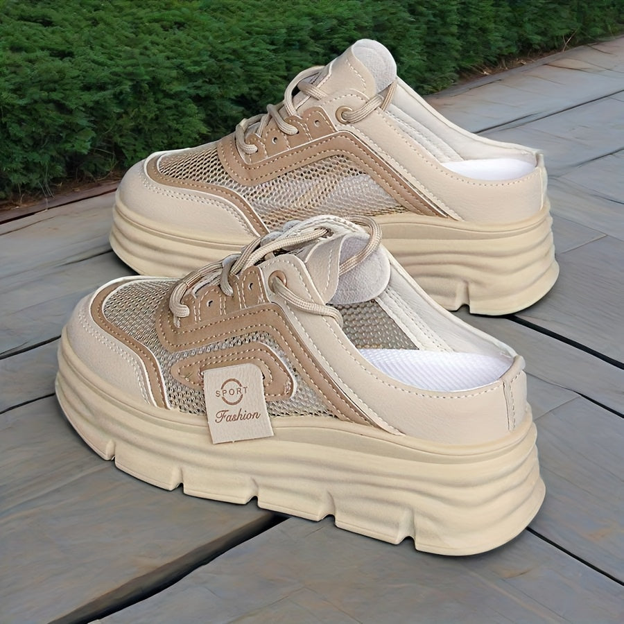 Women'S Casual Sneakers with Thick Platform Sole White Black Breathable Fabric