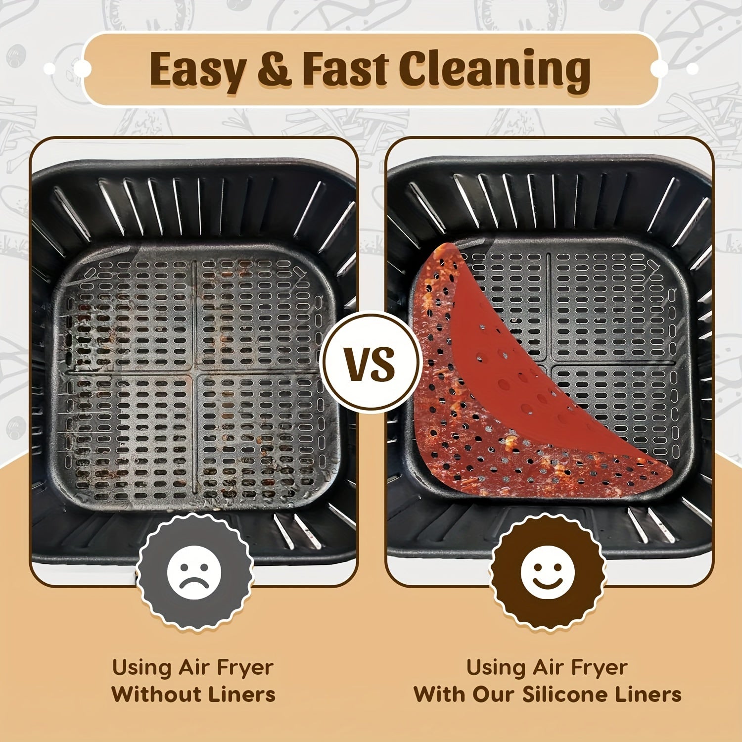 3pcs Reusable Silicone Air Fryer Liners Non-Stick Easy Clean Mats Heat Resistant up to 240°C Fits Most Air Fryers Perfect for Healthy Cooking