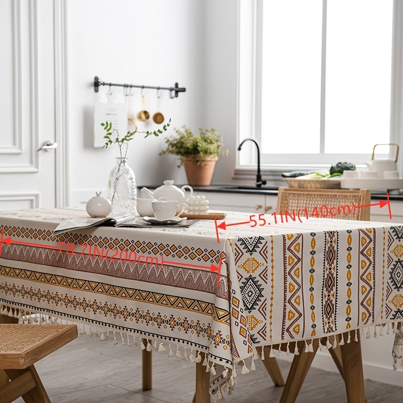 Boho Style Rectangular Tablecloth with Tassels Waterproof Oilproof for Home Decor