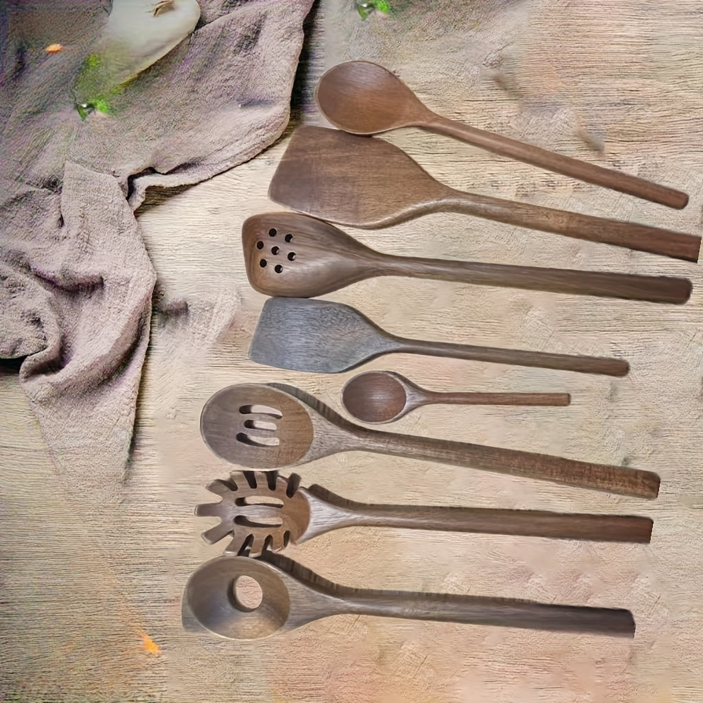 Set of 8 Acacia Wood Kitchen Utensils Non-Stick Heat-Resistant Cooking Tools