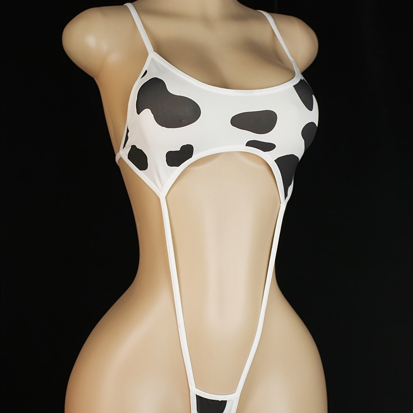 Women's Cow Print Strappy Teddy Backless Lingerie Bodysuit