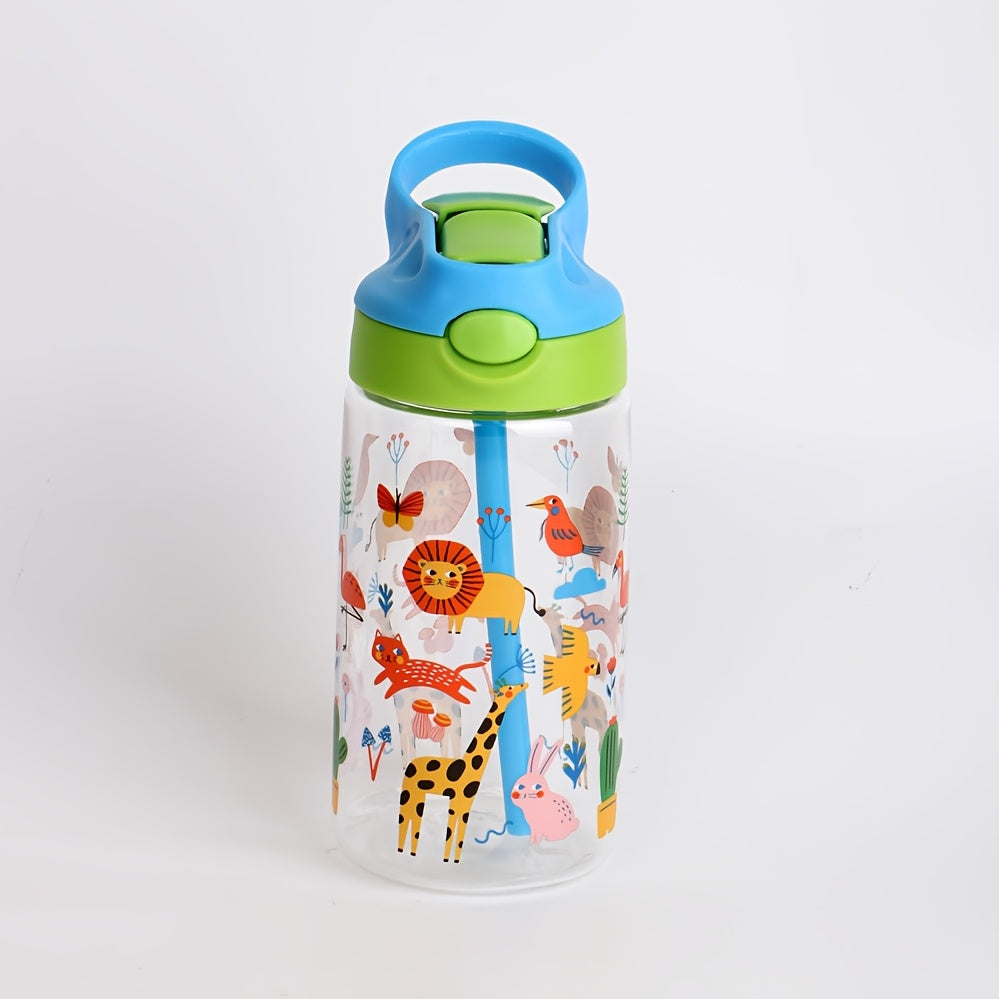 500ml BPA-Free Sports Water Bottle with Straw Leakproof Silicone Nozzle Cartoon Design