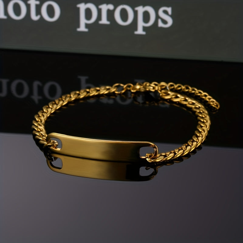 Stainless Steel Men's Bracelet 12mm Cuban Chain Retro Style Smooth Curved