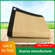 Beige Outdoor Sunshade Cloth Blocks 81-90% Light Durable Polyester with Black Stripes for Balcony Yard Garage