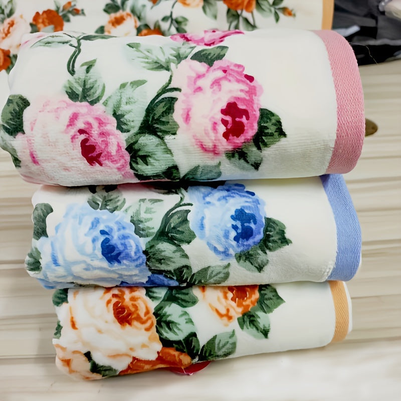 Floral Pattern Cotton Hand Towels Soft Absorbent Bathroom 73x34cm