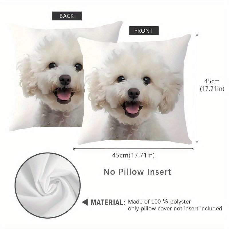White Dog Print Pillow Cover Reversible Polyester 45cm for Living Room Decor