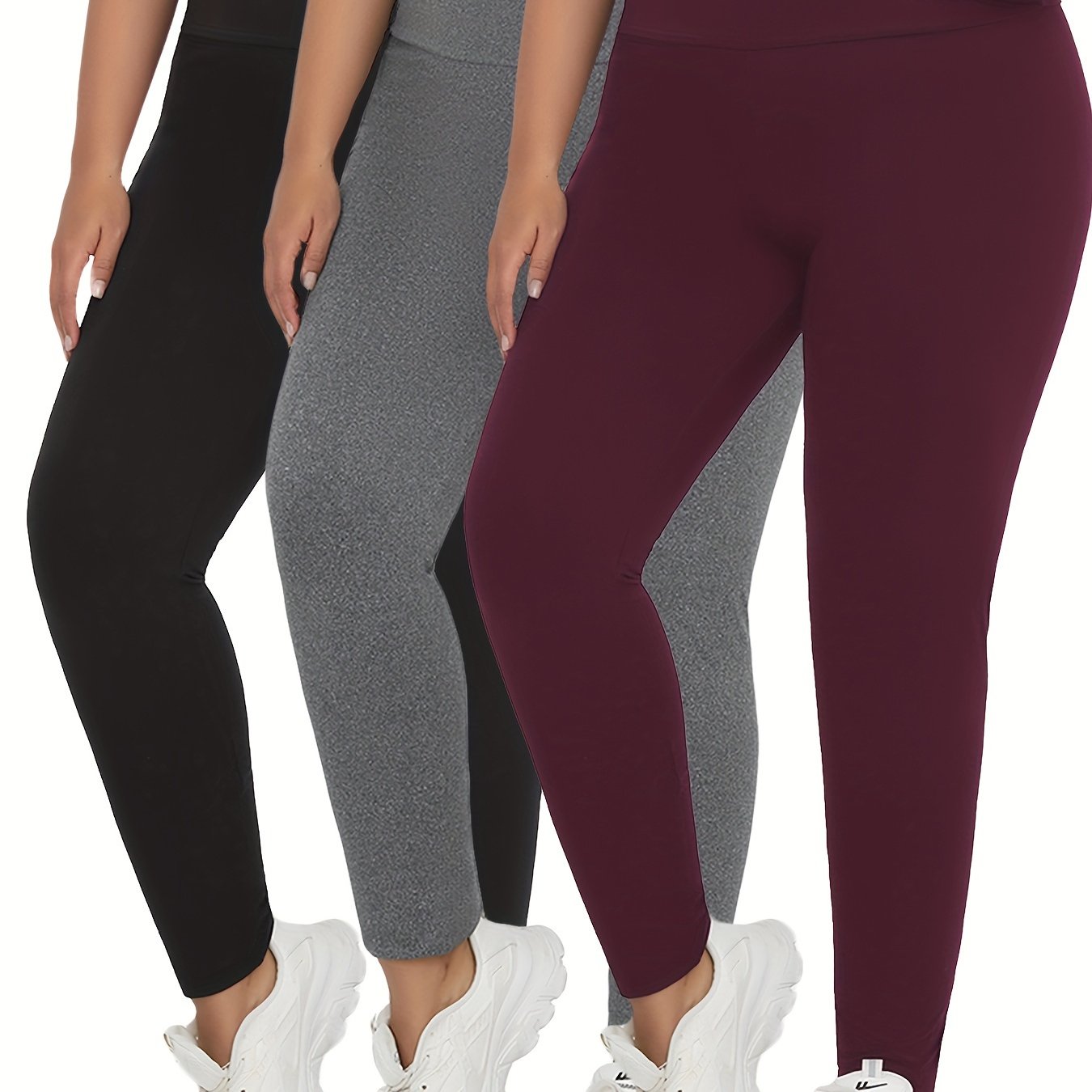 Women's Plus Size High-Waisted Leggings Solid Color Tummy Control Stretchy All-Season