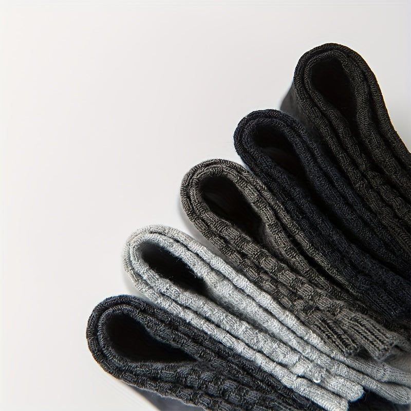 Men's Bamboo Fiber Crew Socks Set of 5 Breathable Anti-Odor Plaid