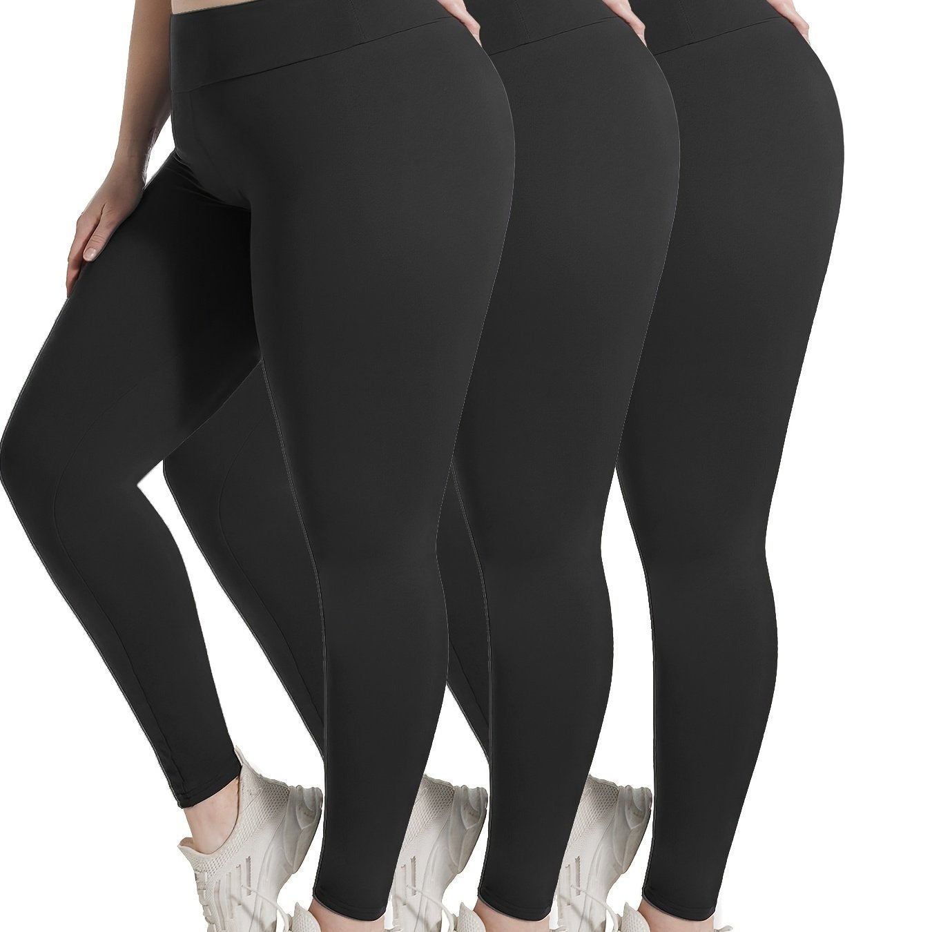 Women's Plus Size Tummy Control Yoga Pants 3 Pack High-Waisted Leggings