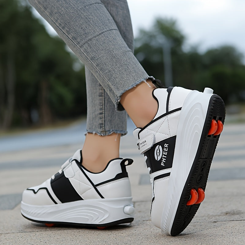 Girls Low Top Skate Shoes with Wear-Resistant Anti-Slip Wheels for Indoor Outdoor All-Season