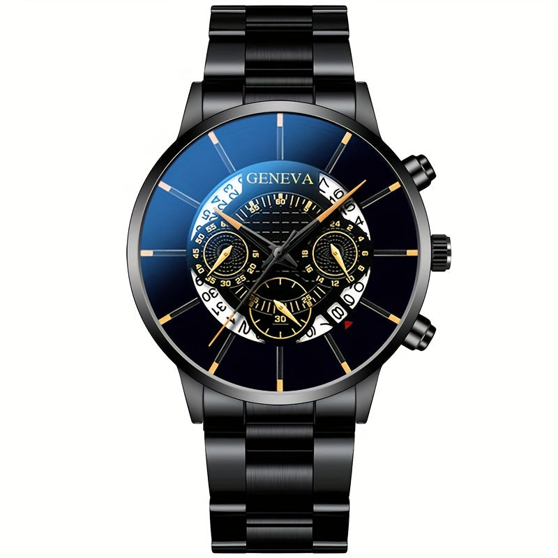 Men's Quartz Watch Stainless Steel Band Calendar Feature