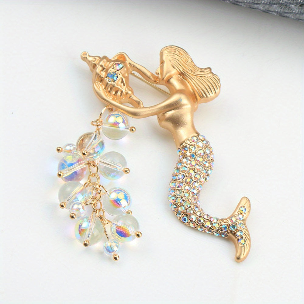 Mermaid Brooch with Enamel and Rhinestones for Ladies Gift