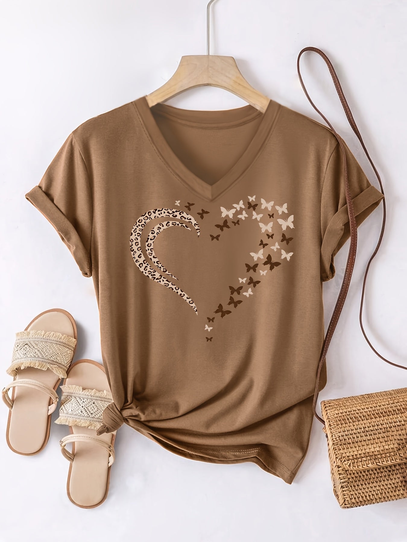 Plus Size Women's V-Neck Short Sleeve T-Shirt Breathable Summer Casual Top