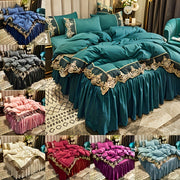 Lace Bedding Set with Quilt Cover and Pillowcases in Multiple Colors Solid Pattern All-Season Polyester