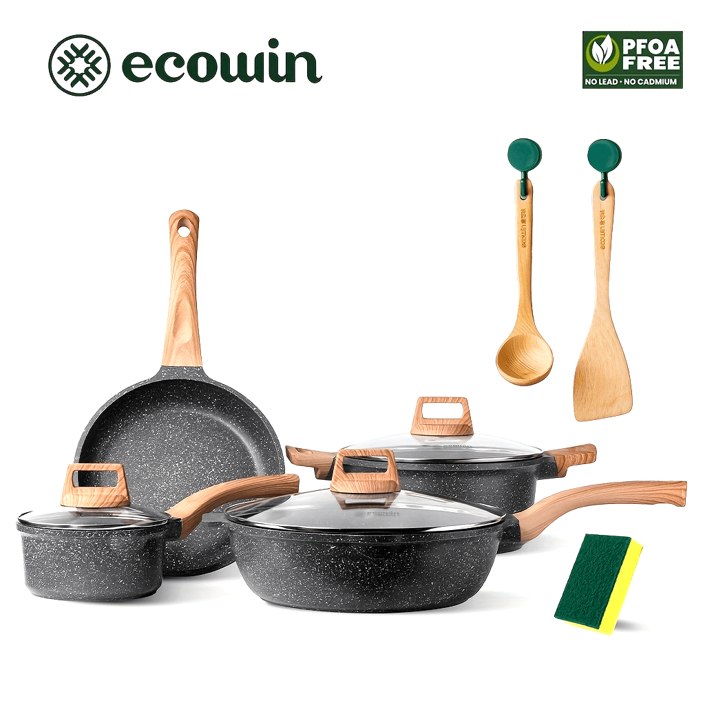 Non-Stick Cookware Set 4-Piece Maifan Stone Coating Frying Pan Wok Pots
