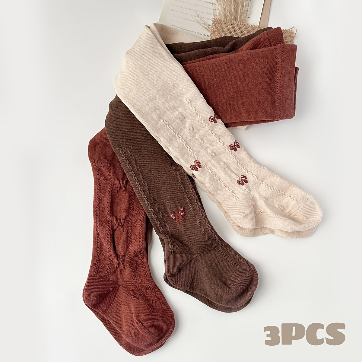 Girls' 3-Pack Bow-Knot Pattern Tights Polyester Knit All-Season