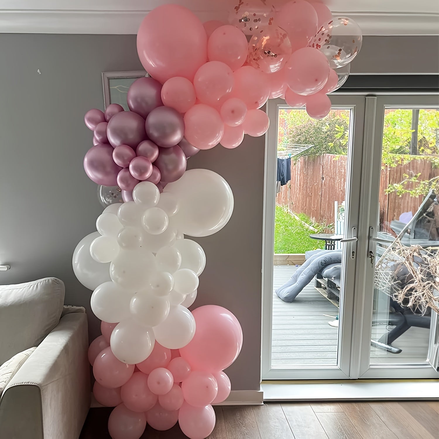 30-Pack Pink White Confetti Latex Balloons for Weddings Birthdays and Celebrations