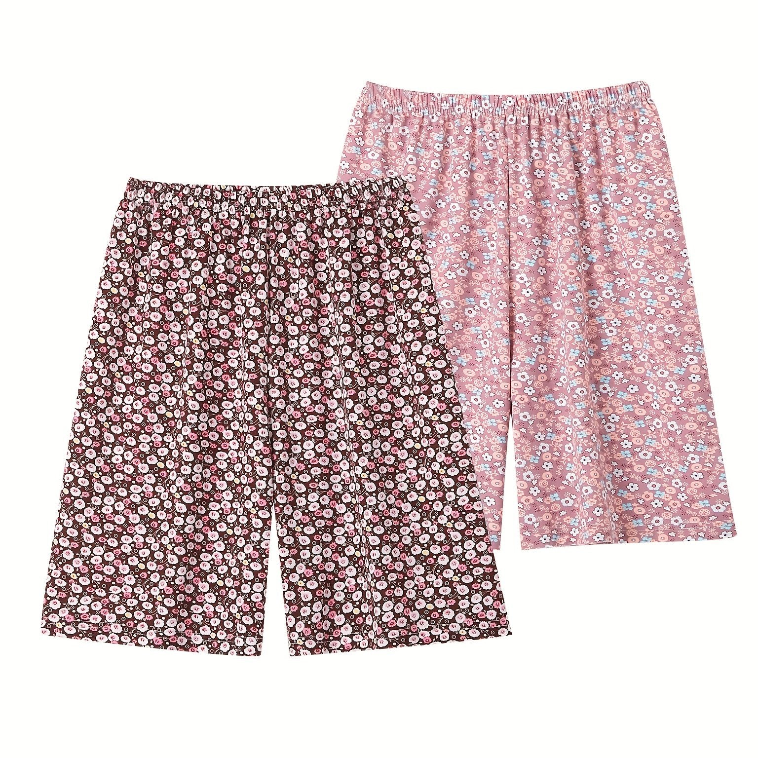 Women's Large Size Pajama Shorts Sets Summer Casual Loose Print