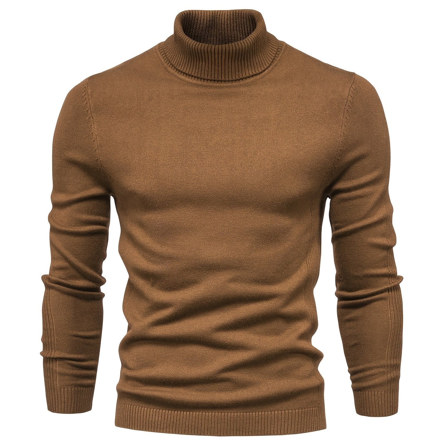 Suéter de cuello alto de viscosa de alta elasticidad para hombre, color sólido, estilo casual de invierno, ajustado