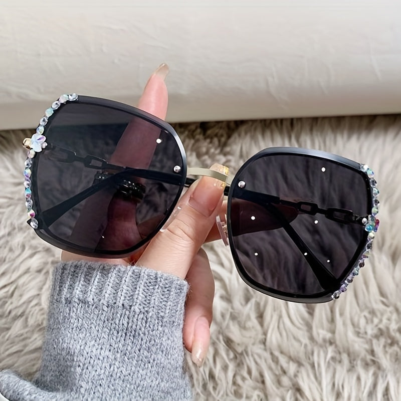 Women's Rimless Rhinestone Decor Gradient Glasses for Summer Beach Party