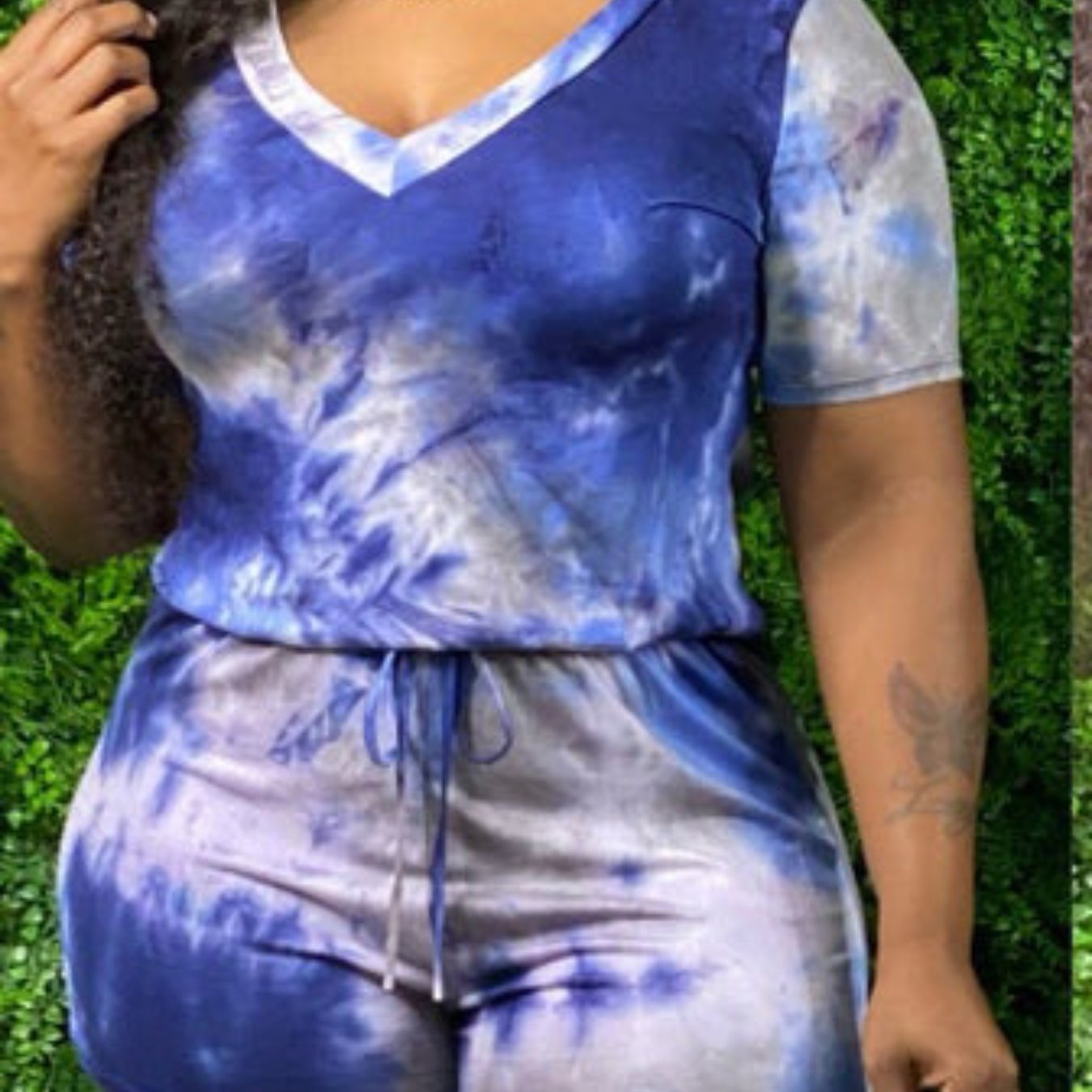 Plus Size Tie Dye Romper Women’s Casual Jumpsuit Medium Stretch Shorts