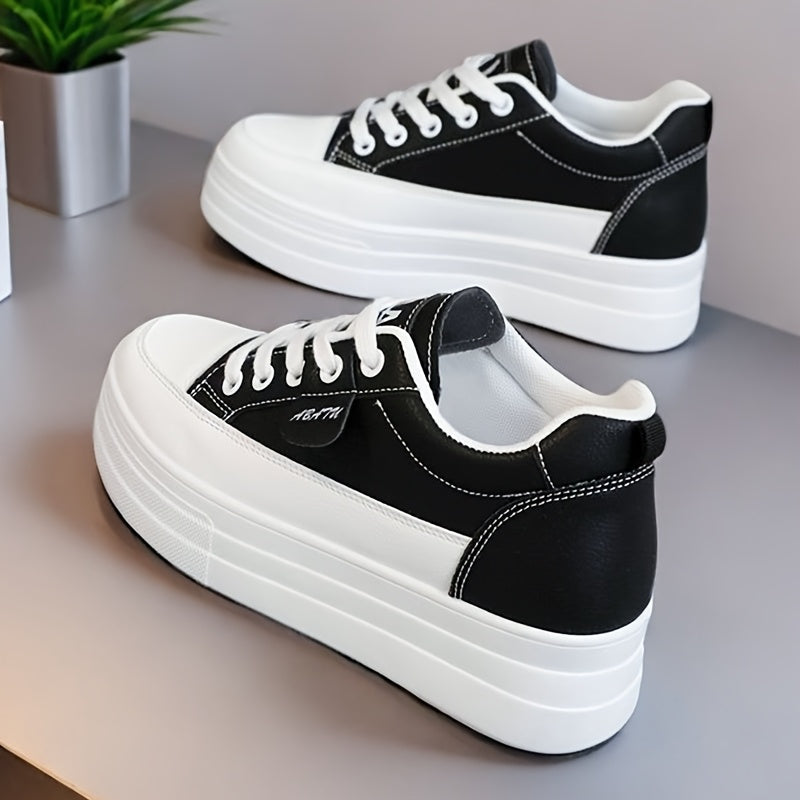 Women's High-Top Sneakers with Thick Platform Sole Beige Casual Lace-Up Shoes